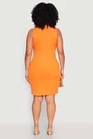 Womens Plus Ribbed Knit Mock Neck Tank Dress, Orange,