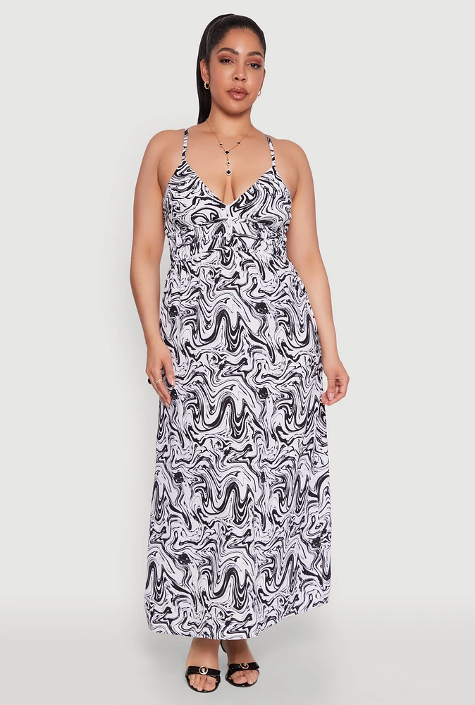 Womens Plus Size Airy Swirl Print Empire Waist Dress, Multi, Size 3X