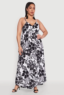 Womens Plus Size Airy Floral Print Empire Waist Dress, Multi, Size 1X