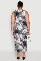 Womens Plus Size Side Cut Out Tropical Destination Print Dress, Multi, Size 2X
