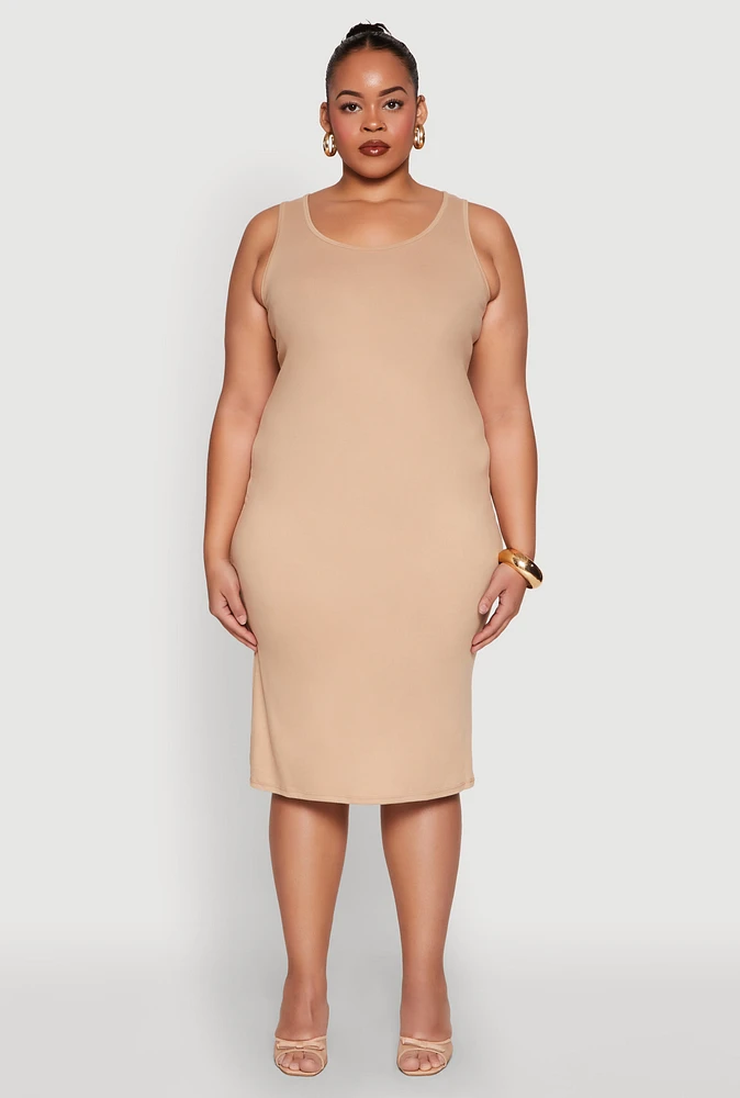 Womens Plus Scoop Neck Midi Dress,