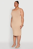 Womens Plus Size Scoop Neck Midi Dress, Beige, Size 1X