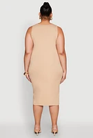 Womens Plus Size Scoop Neck Midi Dress, Beige, Size 3X