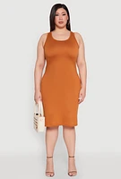 Womens Plus Size Scoop Neck Midi Dress, Brown, Size 2X