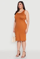 Womens Plus Size Scoop Neck Midi Dress, Brown, Size 2X