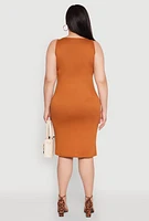 Womens Plus Size Scoop Neck Midi Dress, Brown, Size 2X