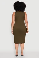 Womens Plus Size Scoop Neck Midi Dress, Green, Size 3X