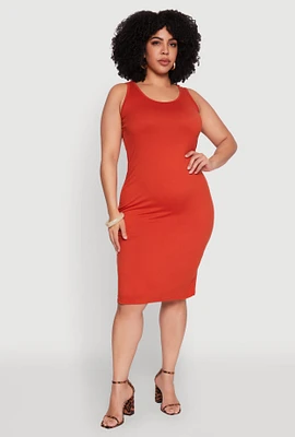 Womens Plus Size Scoop Neck Midi Dress, Orange, Size 2X