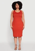 Womens Plus Size Scoop Neck Midi Dress, Orange, Size 2X