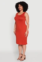 Womens Plus Size Scoop Neck Midi Dress, Orange, Size 2X