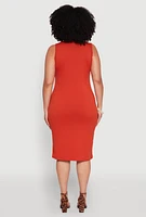 Womens Plus Size Scoop Neck Midi Dress, Orange, Size 2X