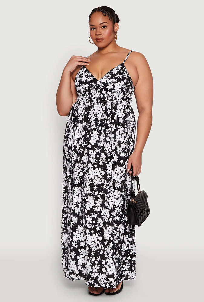 Womens Plus Size Ditsy Floral Print Empire Waist Maxi Dress, Multi, Size 1X