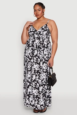 Womens Plus Size Ditsy Floral Print Empire Waist Maxi Dress, Multi, Size 1X