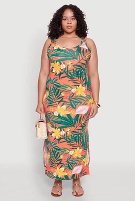 Womens Plus Size Tropical Floral Print Maxi Tank Dress, Multi, Size 3X