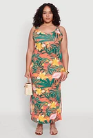 Womens Plus Size Tropical Floral Print Maxi Tank Dress, Multi, Size 3X