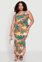 Womens Plus Size Tropical Floral Print Maxi Tank Dress, Multi, Size 3X