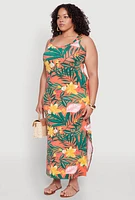 Womens Plus Size Tropical Floral Print Maxi Tank Dress, Multi, Size 3X