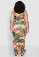 Womens Plus Size Tropical Floral Print Maxi Tank Dress, Multi, Size 3X