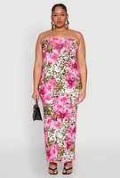 Womens Plus Floral Animal Print Tube Dress, Multi,