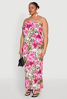 Womens Plus Floral Animal Print Tube Dress, Multi,