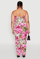 Womens Plus Floral Animal Print Tube Dress, Multi,