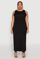 Womens Plus Ribbed Knit Side Slit Maxi Tank Dress, 2X