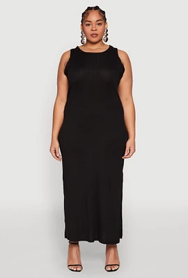 Womens Plus Ribbed Knit Side Slit Maxi Tank Dress,