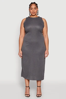 Womens Plus Ribbed Knit Side Slit Maxi Tank Dress,
