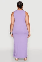 Womens Plus Ribbed Knit Side Slit Maxi Tank Dress,