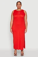 Womens Plus Ribbed Knit Side Slit Maxi Tank Dress, 3X