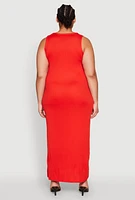 Womens Plus Ribbed Knit Side Slit Maxi Tank Dress, 3X