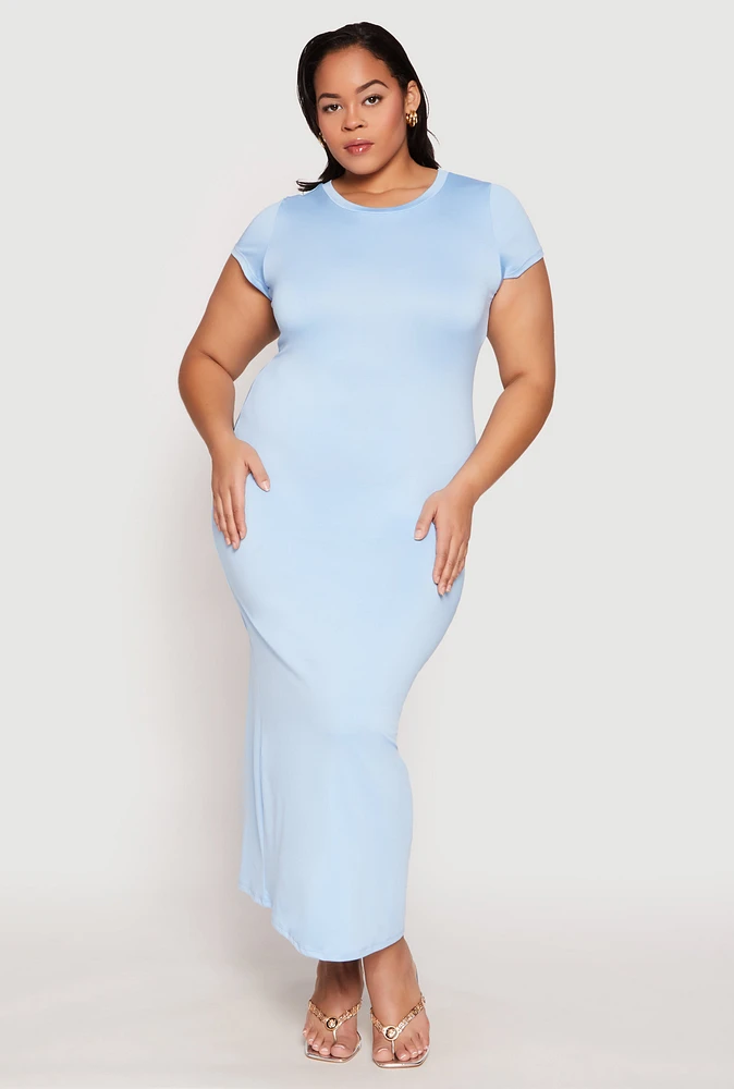 Womens Plus Size Slit Back Maxi Dress, Blue, Size 2X