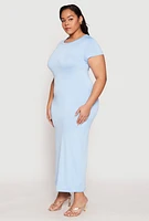 Womens Plus Size Slit Back Maxi Dress, Blue, Size 2X