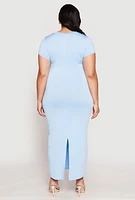 Womens Plus Size Slit Back Maxi Dress, Blue, Size 2X