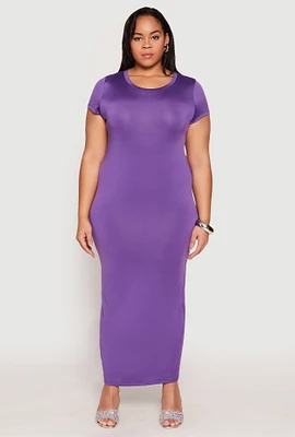 Womens Plus Size Slit Back Maxi Dress, Purple, Size 1X