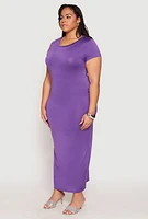 Womens Plus Size Slit Back Maxi Dress, Purple, Size 1X
