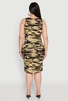 Womens Plus Size Camo Notch Neck Tank Dress, Green, Size 1X