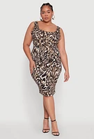 Womens Plus Size Printed Pattern Midi Tank Dress, Brown, Size 3X