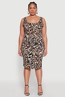 Womens Plus Size Printed Pattern Midi Tank Dress, Brown, Size 2X