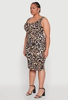 Womens Plus Size Printed Pattern Midi Tank Dress, Brown, Size 3X