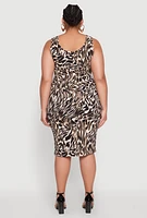 Womens Plus Size Printed Pattern Midi Tank Dress, Brown, Size 3X