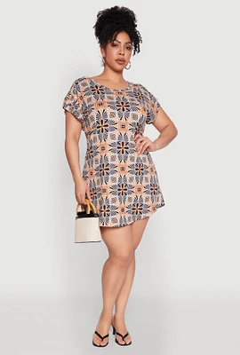 Womens Plus Size Printed Pattern Shift Dress, Multi, Size 1X