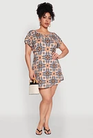 Womens Plus Size Printed Pattern Shift Dress, Multi, Size 1X