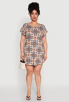 Womens Plus Size Printed Pattern Shift Dress, Multi, Size 1X