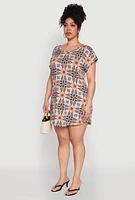 Womens Plus Size Printed Pattern Shift Dress, Multi, Size 1X