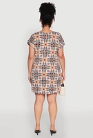 Womens Plus Size Printed Pattern Shift Dress, Multi, Size 1X