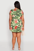 Womens Plus Size Camo Floral Print Mini Dress, Green, Size 1X