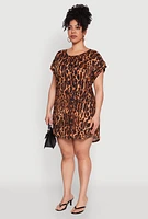 Womens Plus Size Leopard Print Mini Dress, Brown, Size 2X