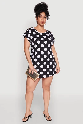 Womens Plus Size Polka Dot Shift Dress, Multi, Size 2X