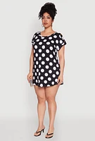 Womens Plus Size Polka Dot Shift Dress, Multi, Size 2X